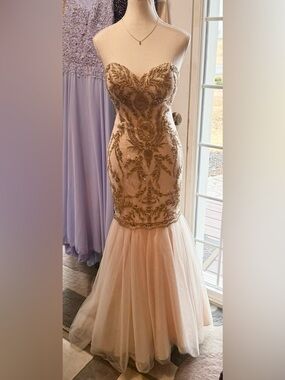 Gigi Strapless Mermaid Prom Dress Blush Gold Formal Evening Gown Size 0